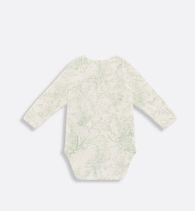 Gift Set with Three Long-Sleeved Onesies • Ivory Cotton Interlock with Green and Gray Lily of the Valley Print