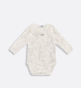 Gift Set with Three Long-Sleeved Onesies • Ivory Cotton Interlock with Green and Gray Lily of the Valley Print