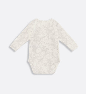 Gift Set with Three Long-Sleeved Onesies • Ivory Cotton Interlock with Green and Gray Lily of the Valley Print