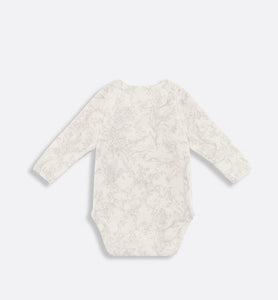 Gift Set with Three Long-Sleeved Onesies • Ivory Cotton Interlock with Green and Gray Lily of the Valley Print