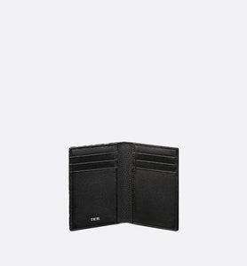 Saddle Bi-Fold Card Holder • Black Grained Calfskin Leather Marquetry with Beige and Black Dior Oblique Jacquard