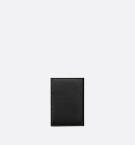 Saddle Bi-Fold Card Holder • Black Grained Calfskin Leather Marquetry with Beige and Black Dior Oblique Jacquard