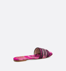 Dway Slide • Rani Pink Multicolor Embroidered Cotton with Toile de Jouy Voyage Motif