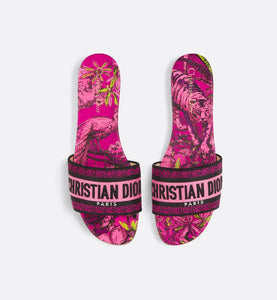 Dway Slide • Rani Pink Multicolor Embroidered Cotton with Toile de Jouy Voyage Motif