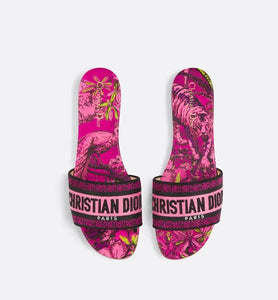 Dway Slide • Rani Pink Multicolor Embroidered Cotton with Toile de Jouy Voyage Motif