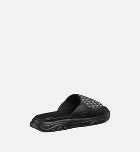 Dior H-Town Sandal • Black Rubber with Beige and Black Dior Oblique Jacquard