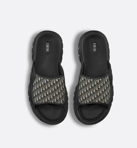 Dior H-Town Sandal • Black Rubber with Beige and Black Dior Oblique Jacquard