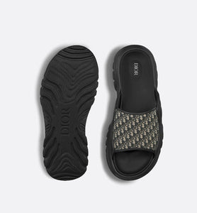 Dior H-Town Sandal • Black Rubber with Beige and Black Dior Oblique Jacquard