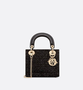 Mini Lady Dior Bag • Black Cannage Cotton with Micropearl Embroidery
