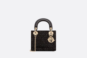 Mini Lady Dior Bag • Black Cannage Cotton with Micropearl Embroidery