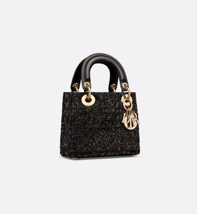 Mini Lady Dior Bag • Black Cannage Cotton with Micropearl Embroidery