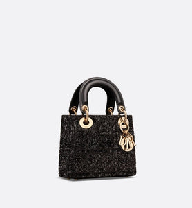 Mini Lady Dior Bag • Black Cannage Cotton with Micropearl Embroidery