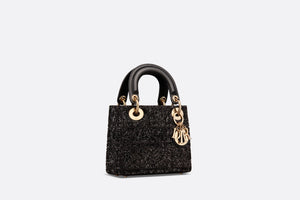Mini Lady Dior Bag • Black Cannage Cotton with Micropearl Embroidery