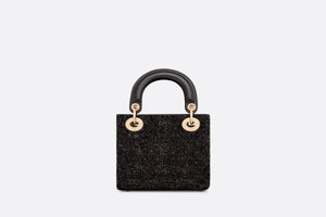 Mini Lady Dior Bag • Black Cannage Cotton with Micropearl Embroidery