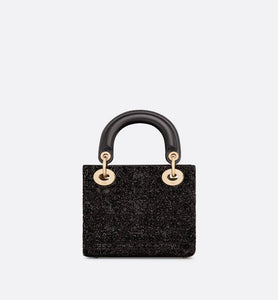 Mini Lady Dior Bag • Black Cannage Cotton with Micropearl Embroidery