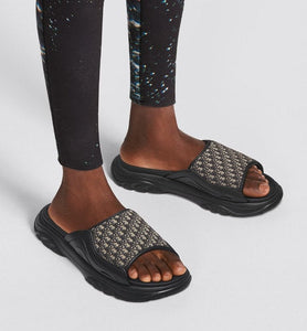 Dior H-Town Sandal • Black Rubber with Beige and Black Dior Oblique Jacquard
