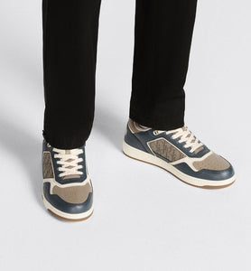 B27 Low-Top Sneaker • Brown and Deep Gray Smooth Calfskin with Brown Dior Oblique Galaxy Leather