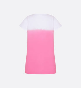 Kid's Straight-Cut Dress • Ivory and Pop Pink Dip-Dye Printed Cotton Jersey