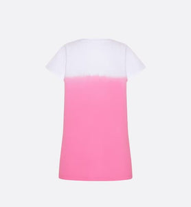 Kid's Straight-Cut Dress • Ivory and Pop Pink Dip-Dye Printed Cotton Jersey