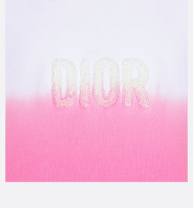 Kid's Straight-Cut Dress • Ivory and Pop Pink Dip-Dye Printed Cotton Jersey