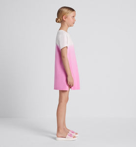 Kid's Straight-Cut Dress • Ivory and Pop Pink Dip-Dye Printed Cotton Jersey