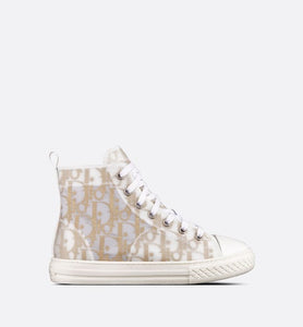 Kid's B23 High-Top Sneaker • White and Gold-Tone Dior Oblique Technical Fabric