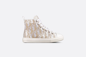 Kid's B23 High-Top Sneaker • White and Gold-Tone Dior Oblique Technical Fabric