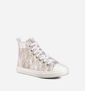 Kid's B23 High-Top Sneaker • White and Gold-Tone Dior Oblique Technical Fabric