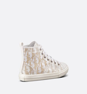 Kid's B23 High-Top Sneaker • White and Gold-Tone Dior Oblique Technical Fabric