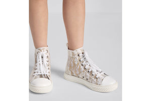 Kid's B23 High-Top Sneaker • White and Gold-Tone Dior Oblique Technical Fabric
