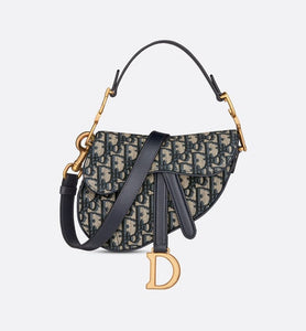 Mini Saddle Bag with Strap • Blue Dior Oblique Jacquard