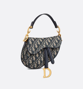 Mini Saddle Bag with Strap • Blue Dior Oblique Jacquard