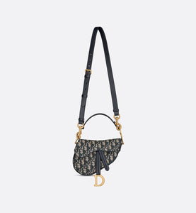 Mini Saddle Bag with Strap • Blue Dior Oblique Jacquard
