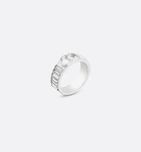 Crystals and CD Icon Ring • Silver-Finish Brass and White Crystals