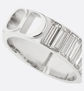 Crystals and CD Icon Ring • Silver-Finish Brass and White Crystals