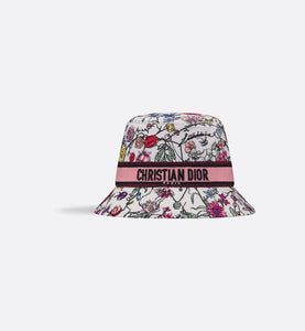 D-Bobby Florilegio Small Brim Bucket Hat • White Multicolor Technical Cotton