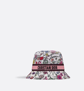 D-Bobby Florilegio Small Brim Bucket Hat • White Multicolor Technical Cotton