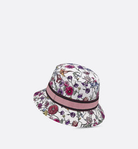 D-Bobby Florilegio Small Brim Bucket Hat • White Multicolor Technical Cotton