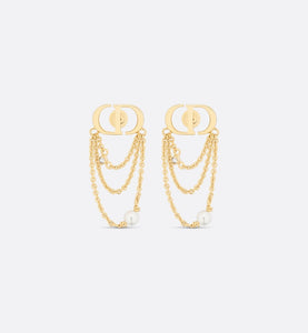 Petit CD Earrings • Gold-Finish Metal with White Resin Pearls and Silver-Tone Crystals