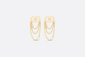 Petit CD Earrings • Gold-Finish Metal with White Resin Pearls and Silver-Tone Crystals