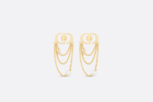 Petit CD Earrings • Gold-Finish Metal with White Resin Pearls and Silver-Tone Crystals