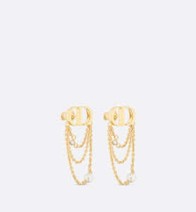 Petit CD Earrings • Gold-Finish Metal with White Resin Pearls and Silver-Tone Crystals