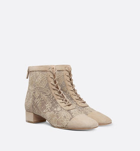 Naughtily-D Ankle Boot • Transparent Mesh and Sand-Colored Suede Embroidered with Dior Roses Motif