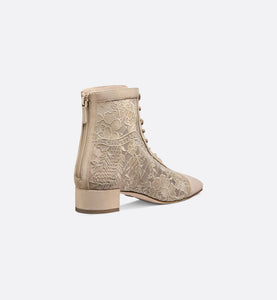 Naughtily-D Ankle Boot • Transparent Mesh and Sand-Colored Suede Embroidered with Dior Roses Motif