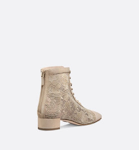 Naughtily-D Ankle Boot • Transparent Mesh and Sand-Colored Suede Embroidered with Dior Roses Motif