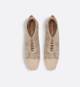 Naughtily-D Ankle Boot • Transparent Mesh and Sand-Colored Suede Embroidered with Dior Roses Motif