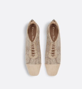 Naughtily-D Ankle Boot • Transparent Mesh and Sand-Colored Suede Embroidered with Dior Roses Motif