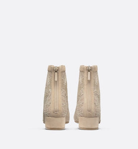 Naughtily-D Ankle Boot • Transparent Mesh and Sand-Colored Suede Embroidered with Dior Roses Motif