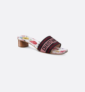 Dway Heeled Slide • White Multicolor Florilegio Embroidered Cotton