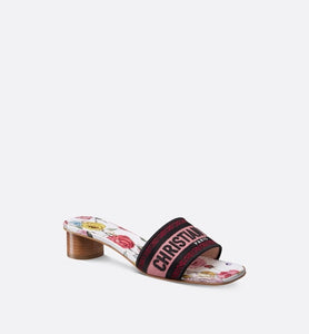 Dway Heeled Slide • White Multicolor Florilegio Embroidered Cotton